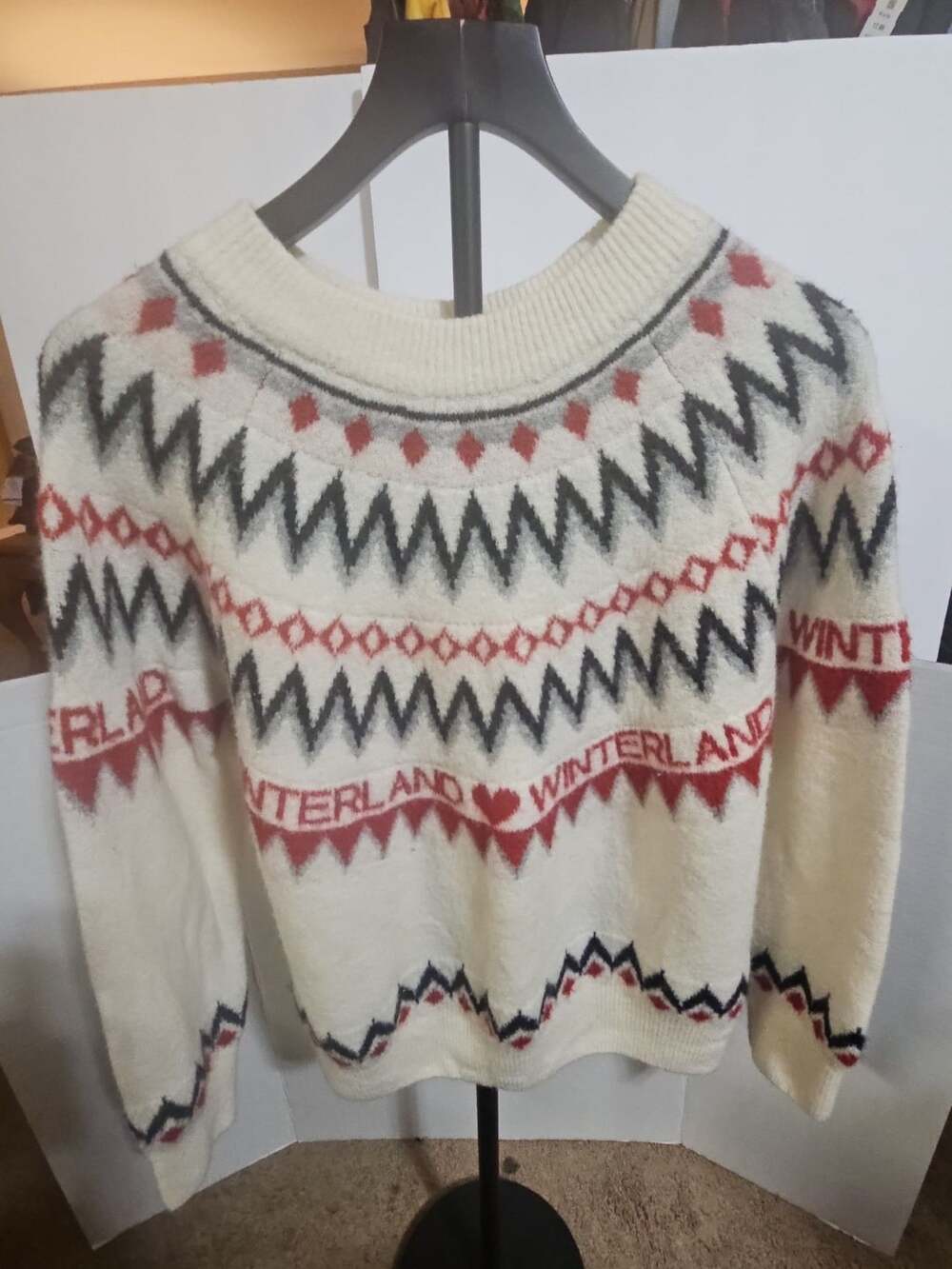 H&M Winterland Jacquard Sweater Size M White Fair Isle